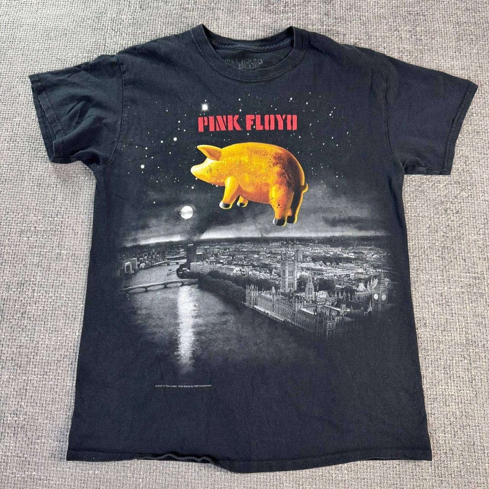Pink Floyd Animals Flying Pig Graphic T-Shirt Mens Small Black Rock Band Tee